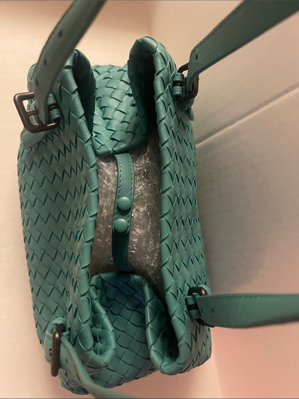 Bottega Veneta Teal Woven Shoulder Bag - Picture 5 of 6